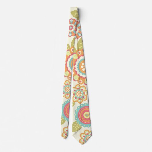 Boho Retro Funky Bloemen Bloemenpatroon (Cream) Stropdas (Achterkant)