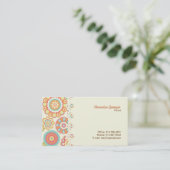 Boho Retro Funky Bloemen Bloemenpatroon (Cream) Visitekaartje (Staand voorkant)