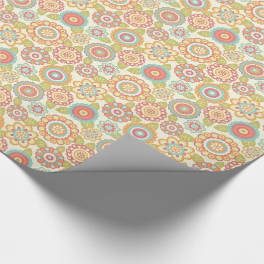 Boho Retro Funky Flowers Floral Pattern (Cream) Cadeaupapier (Hoek)