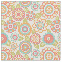 Boho Retro Funky Flowers Floral Pattern (Cream) Stof