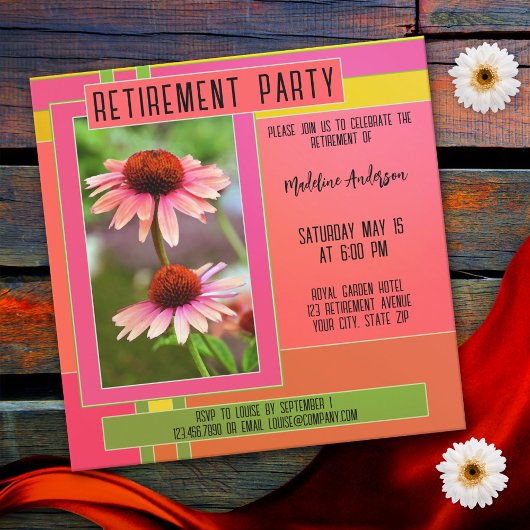 Boho Retro Garden Flower Retirement Party Kaart