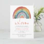 Boho Retro gekleurde regenboog welkom foto geboort Aankondiging (Staand voorkant)