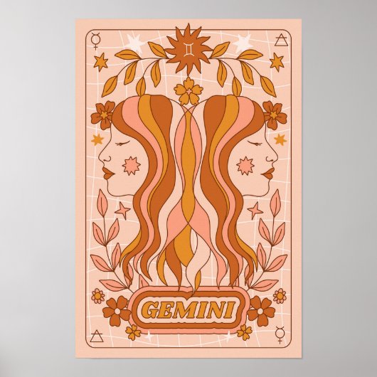 Boho Retro Gemini Zodiac Poster (Voorkant)