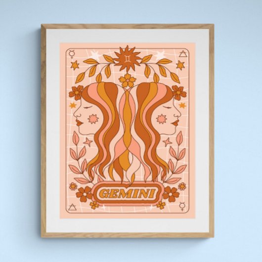 Boho Retro Gemini Zodiac Poster