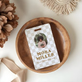 Boho Retro Geruit Patroon Foto ID Barcode Badge