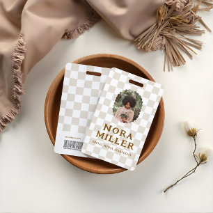 Boho Retro Geruit Patroon Foto ID Barcode Badge