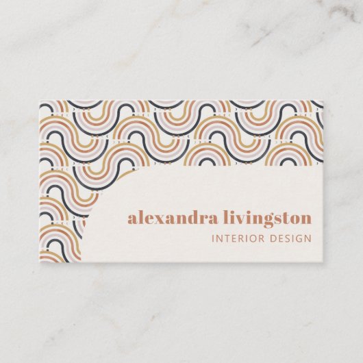 Boho Retro Golfpatroon Interieurontwerper Creatief Visitekaartje (Voorkant)