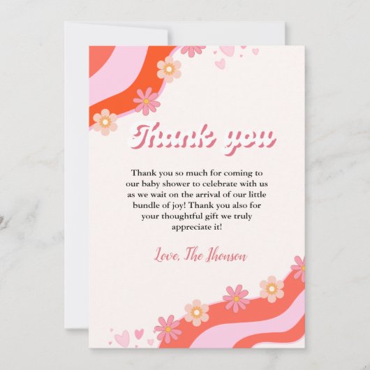 Boho Retro Groovy Daisy baby shower bedankje Aankondiging (Voorkant)