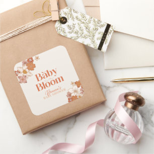 Boho Retro Groovy Floral Baby shower Vierkante Sticker