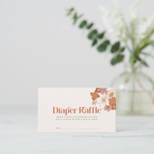 Boho Retro Groovy Floral Girl Luier Raffle Ticket Informatiekaartje (Staand voorkant)