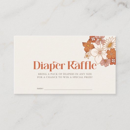 Boho Retro Groovy Floral Girl Luier Raffle Ticket Informatiekaartje (Voorkant)