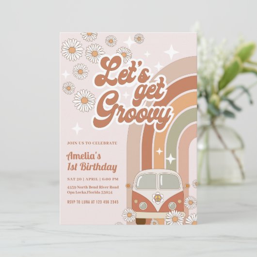 Boho Retro Groovy Hippie Floral 70's Verjaardag Kaart (Staand voorkant)