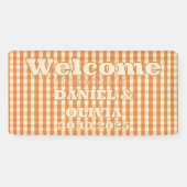 Boho Retro Groovy Kleurrijke Wavy WeddSeating Char Spandoek (Horizontaal)