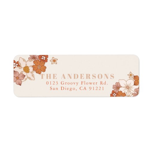 Boho Retro Groovy Sinaasappel Bloemen Etiket (Voorkant)