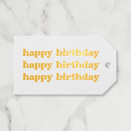 Boho Retro Happy Birthday Gift Label Gold Foil (Voorkant (horizontaal))