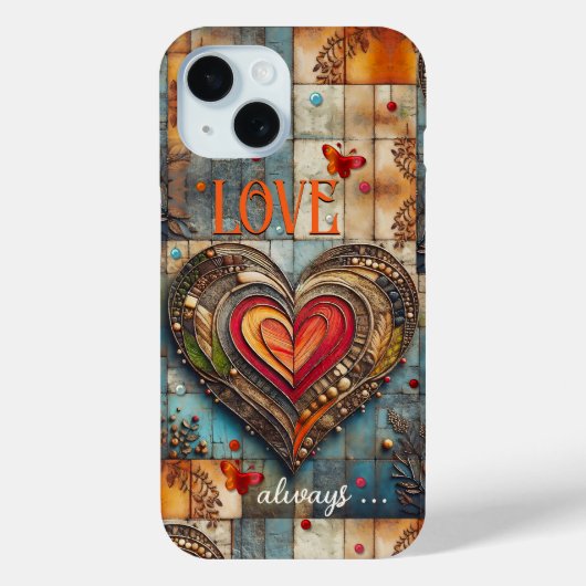 Boho Retro Hart Abstracte Kunst Telefoon Case (Achterkant)