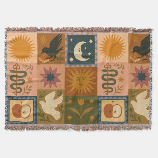 Boho Retro Hemel Zon Maan Deken (Voorkant)