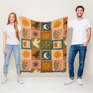 Boho Retro Hemelse Zon Maan Fleece Deken