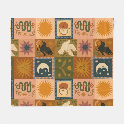 Boho Retro Hemelse Zon Maan Fleece Deken (Voorkant (Horizontaal))