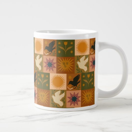 Boho Retro Hemelse Zon Maan Grote Koffiekop (Rechts)