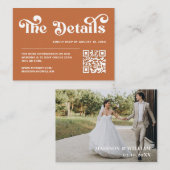Boho Retro jaren 70 Burnt Sinaasappel bruiloft web Informatiekaartje (Voorkant / Achterkant)