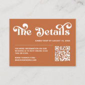 Boho Retro jaren 70 Burnt Sinaasappel bruiloft web Informatiekaartje (Voorkant)