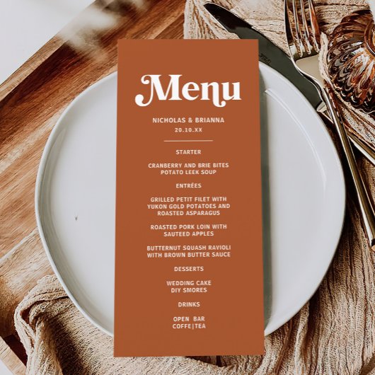 Boho Retro jaren 70 Terracotta bruiloft Menu