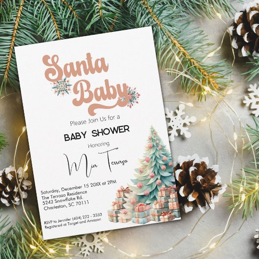 Boho Retro Kerst Baby shower Kaart