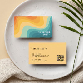 Boho Retro Klassieke Kleur Golf Minimalistische Qr Visitekaartje