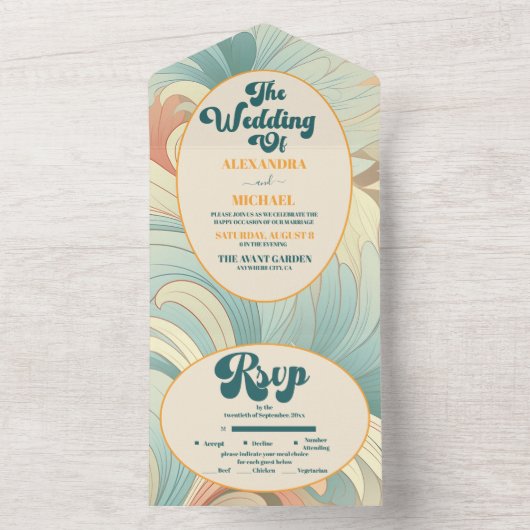 Boho Retro Kleurrijke Bloemen Bruiloft All In One Uitnodiging (Binnen)