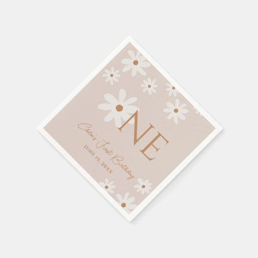 Boho Retro Lichtbruin Daisy Bloemen Eerste Verjaar Servet (Hoek)