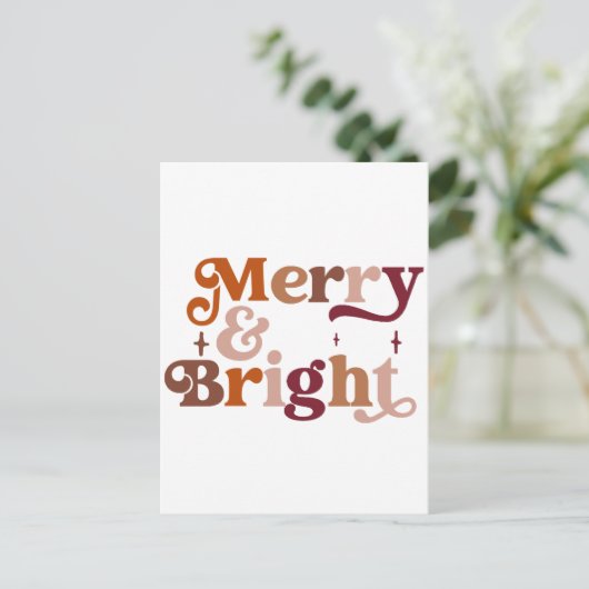 Boho Retro Merry en Bright Feestdagenkaart (Staand voorkant)