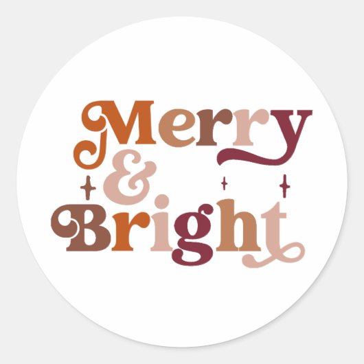 Boho Retro Merry en Bright Ronde Sticker (Voorkant)