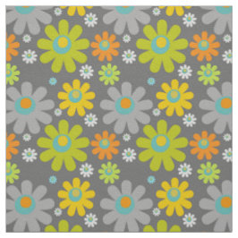 Boho Retro Multicolour Daisies op grijs Stof