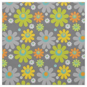 Boho Retro Multicolour Daisies op grijs Stof