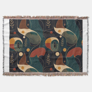 Boho Retro Organische Vormen in Navy Teal Terracot Deken
