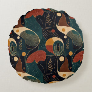 Boho Retro Organische Vormen in Navy Teal Terracot Rond Kussen