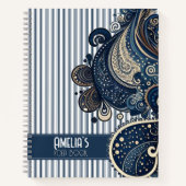 Boho Retro Paisley Blue Stripes Idea Notitieboek (Voorkant)