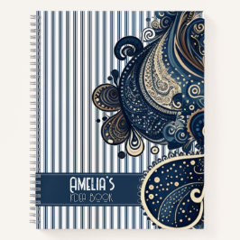 Boho Retro Paisley Blue Stripes Idea Notitieboek