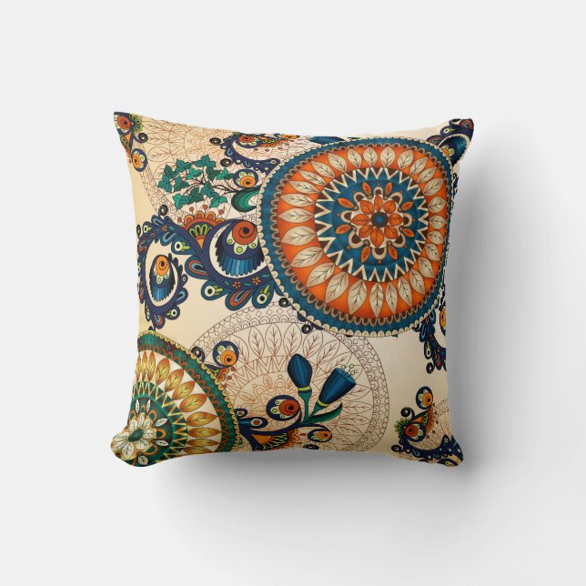 Boho Retro Paisley Cirkel Abstract Kleurrijke Worp Kussen (Voorkant)