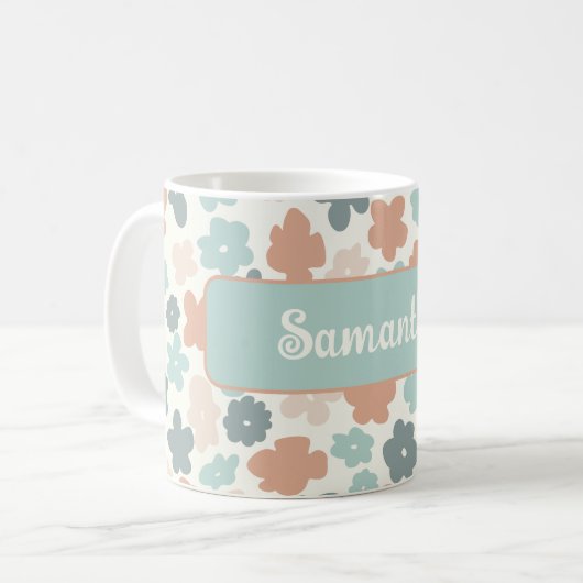 Boho retro pastel flower print koffiemok (Voorkant links)