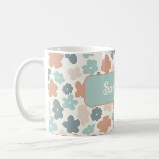 Boho retro pastel flower print koffiemok (Links)
