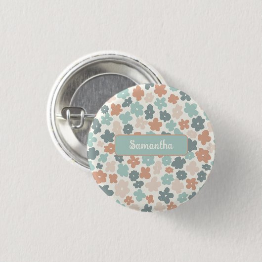 Boho retro pastel flower print ronde button 3,2 cm (Voorkant /achterkant)