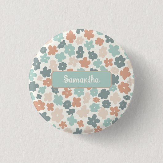 Boho retro pastel flower print ronde button 3,2 cm (Voorkant)
