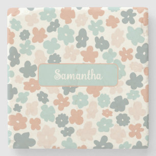 Boho retro pastel flower print stenen onderzetter
