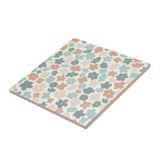 Boho retro pastel flower print tegeltje (Zijkant)