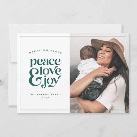 Boho Retro Peace Love Joy Foto met kerstkaart (Voorkant)