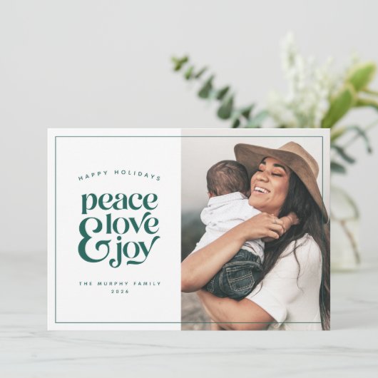Boho Retro Peace Love Joy Foto met kerstkaart (Staand voorkant)