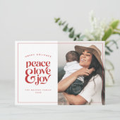 Boho Retro Peace Love Joy Foto met kerstkaart (Staand voorkant)