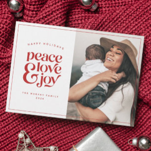Boho Retro Peace Love Joy Foto met kerstkaart